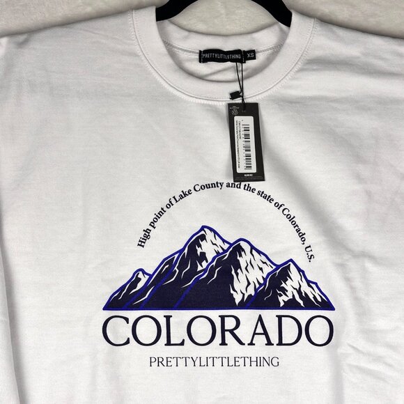 Cozy Oversized Colorado Graphic Sweatshirt White XS PrettyLittleThing NWT - Picture 6 of 9